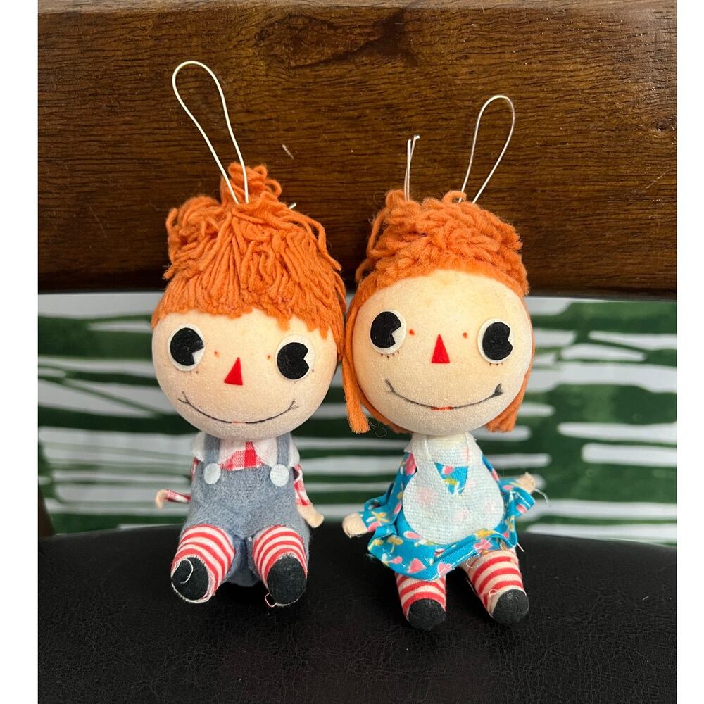 Vtg 1950s Raggedy Ann and Andy Christmas Ornaments
